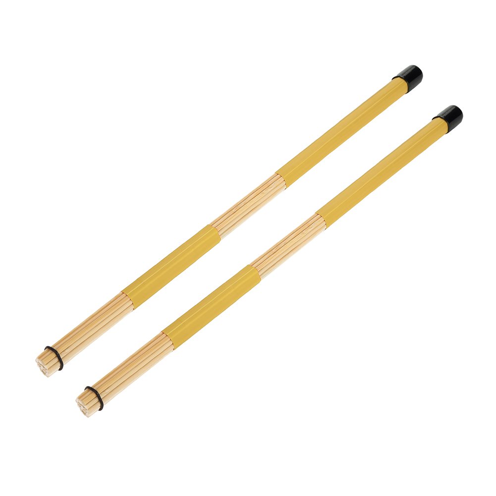 Drum Sticks, 1 Pair Bamboo Drum Brushes Sticks Rod Drumsticks Music Instrument (Yellow)