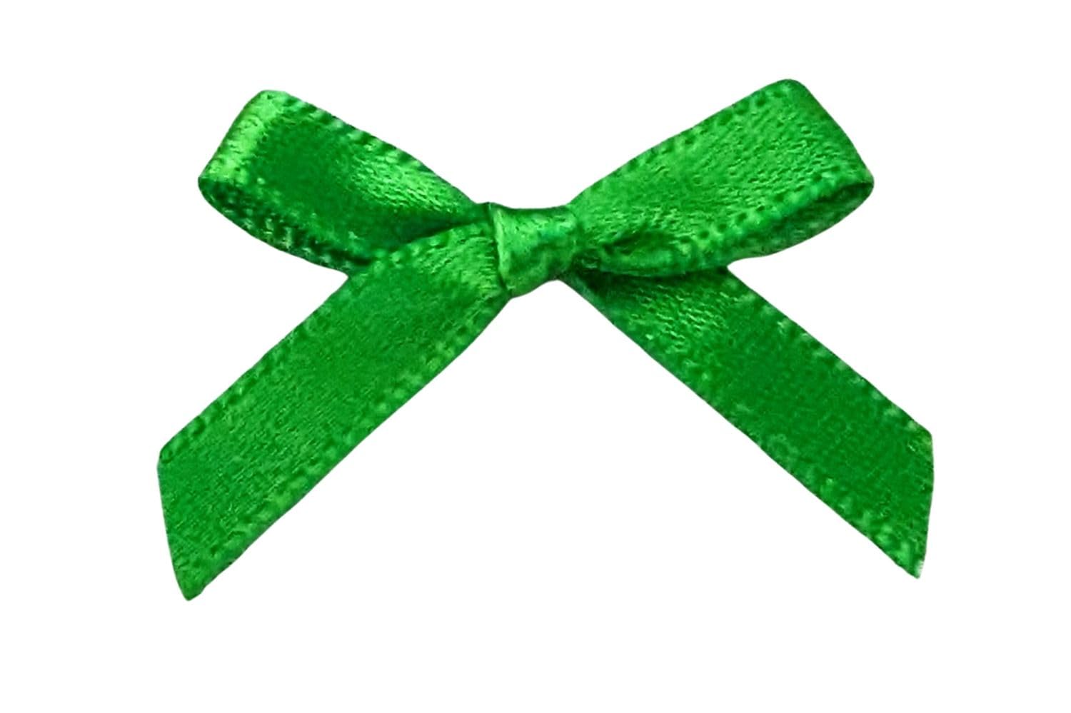floral supplies 100 Pre-Tied Satin Ribbon Bows - Double-Sided, Multicolored, 3cm x 3.5cm - for Crafts, Weddings, Gift Wrapping.7mm Ribbon Bows. (Emerald Green (IO), 7mm Plain Bow)