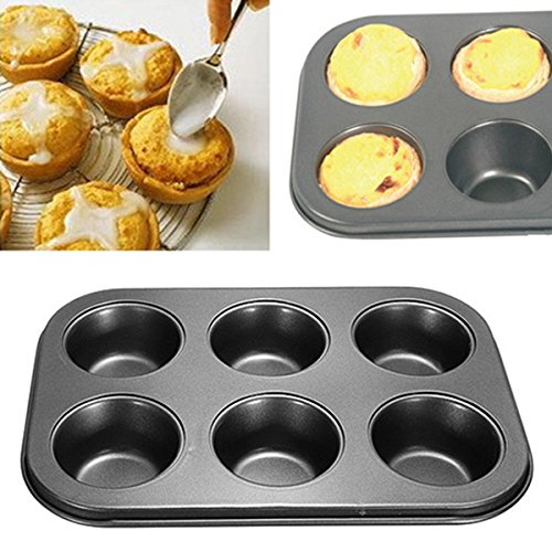 6 Holes Non-Stick Stainless Steel Muffin Cake Baking Pan Cookies Tray