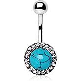 Pierced Owl 14GA 316L Stainless Steel Antique Jeweled Turquoise Belly Button Ring