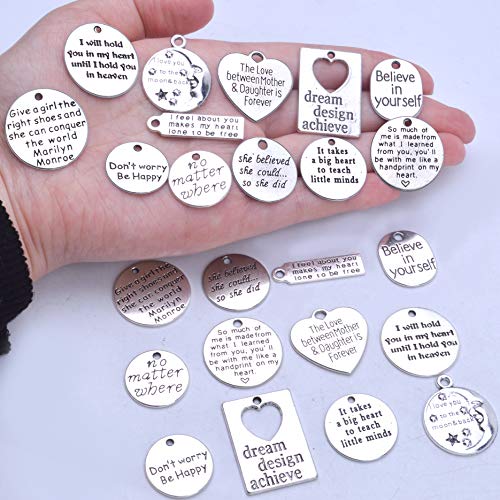 Jdesun 24 Pieces Inspiration Words Charms, 12 Styles Inspirational Message Charm Pendants for Crafting Necklace Bracelet - Thumbnail 4