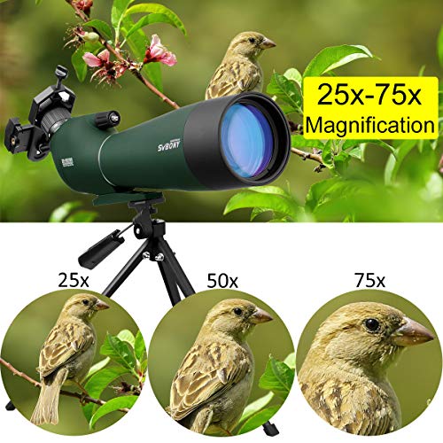 Svbony SV28 Spotting Scope with Tripod Phone Adapter 25-75X70, HD Zoom BAK4 Prism FMC Optics Lens Angled Spotting Scopes for Target Shooting, Bird Watching, Wildlife