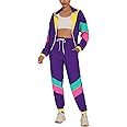 UOUA Women's Color Block 2 Piece 80s 90s Outfits Long Sleeve Windbreaker Jacket Tracksuit Set