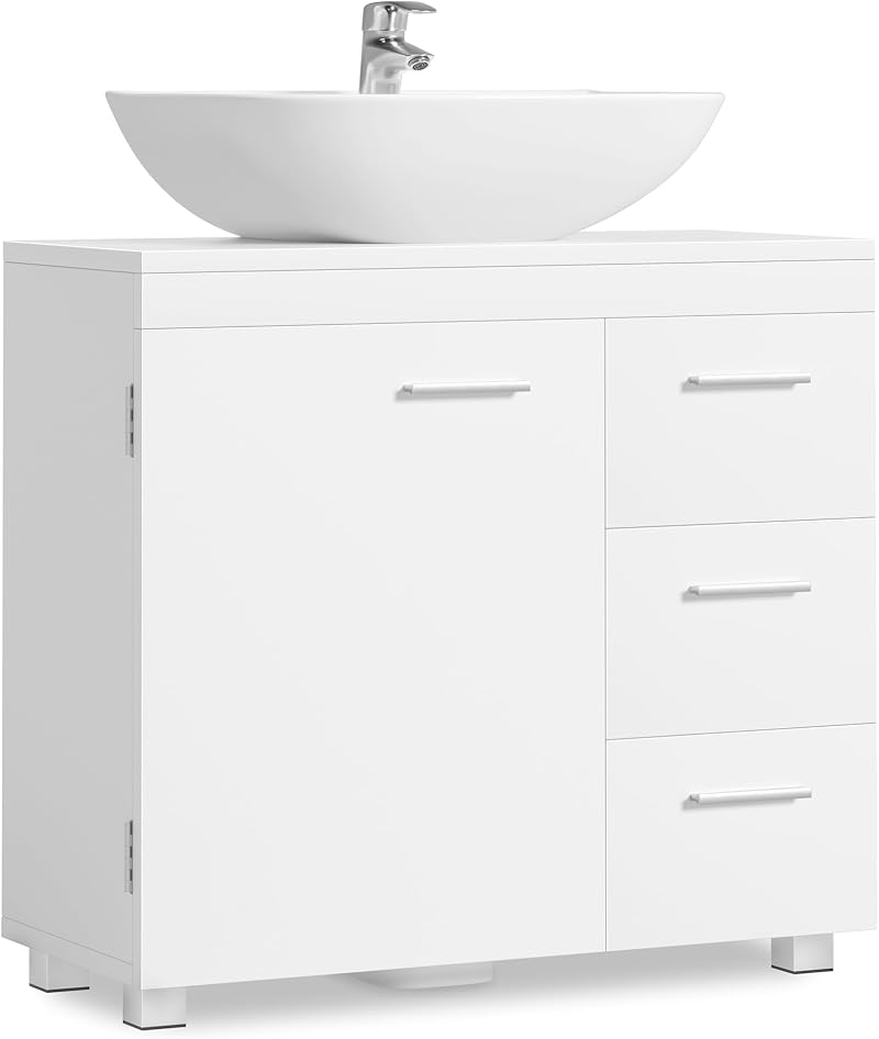 VASAGLE Vanity Unit 3 Drawers 2 Compartments 30 x 70 x 64 cm Cloud White