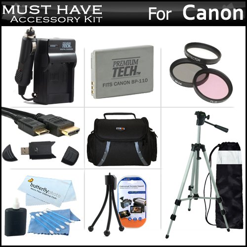 Must Have Accessory Kit For Canon VIXIA HF R20, HF R21, HF R200 Full HD Camcorder Includes Extended (1500Mah) Replacement BP-110 Battery + Ac/Dc Travel Charger + Deluxe Case + Mini HDMI Cable + 50" Tripod w/Case + 3PC Filter Kit (UV-CPL-FLD) + Much More