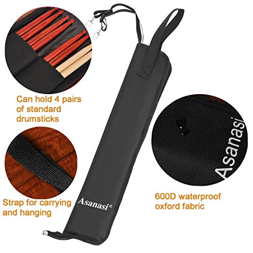 Drumstick Holder and Bag Portable Case Pocket Waterproof for Drum Sticks Mallet Brush Set with Adjustable Clamp, Black