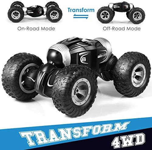RC Car, FIged High Speed 4WD 2.4GHz Double-Sided Flip Remote Control Stunt Drift Car Buggy Vehicle One Key Deformation RC Twisting Toy, Climbing Off-Road Torque Car (Black)