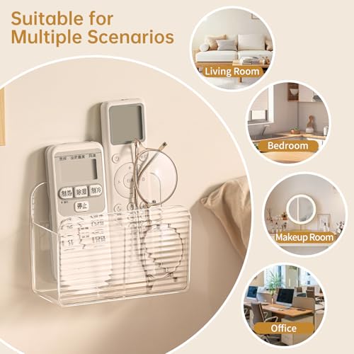 PAVSTINE 2-Piece Wall Remote Control Holder without Drilling, Self-Adhesive Remote Control Holder with Compartments, Multifunctional Remote Control Holder for Remote Controls and Media Players