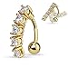 5 CZ Vertical Drop Reverse Belly Button Ring Surgical Steel 14g Top Down Navel Ring (Gold Tone)