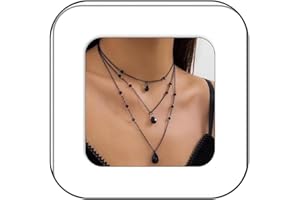 Gothic Blood Drop Y-Shaped Necklace Vintage Black Red Crystal Teardrop Layered Necklaces Goth Vampire Beaded Necklace Hallowe