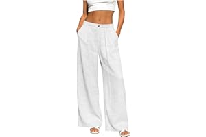 Women's Casual Loose Pants Solid Color Trendy 2026 Summer Wide Leg Beach Vacation Pants