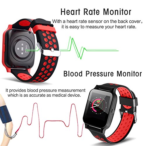 Qiwoo Fitness Tracker Smart Watch Phone with Blood Pressure Heart Rate Monitor for Women Men Kid Fathers Day Gift Activity Sports Watch GPS Tracker Pedometer Calorie for Android iPhone (2 - Red)