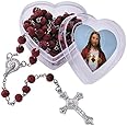 Catholic Rosary Sacred Heart of Jesus Rose Scented Rosary with Heart Shaped Box Gift Set, 18 1/2 Inch