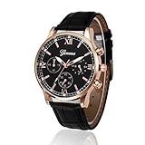 YANG-YI Retro Design Leather Band Round Analog Alloy Quartz Wrist Watch Men