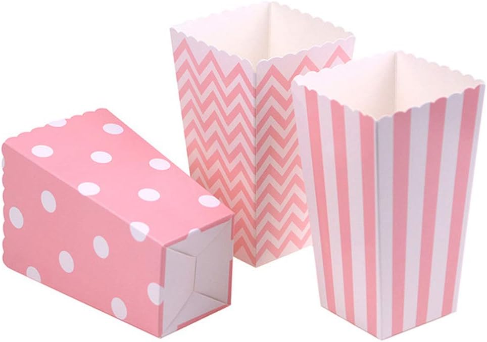 Tvoip 36Pcs/Lot Colorful Favor Candy Treat Popcorn Boxes for Candy&Food&Chocolate Wedding&Birthday&Movie Party Supplies (Pink)