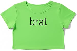 Cosplaya Neon Green Brat Crop Top for Womens - Women Mens Tee Shirts Babe Party Cosplay Halloween Costumes