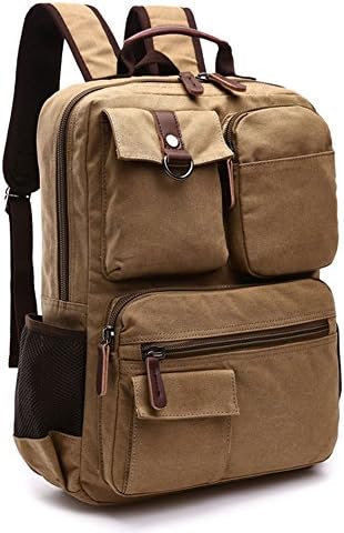 LOYOMA Canvas Laptop Men Backpack Hiking Rucksack Women Travel School Bags (Khaki)