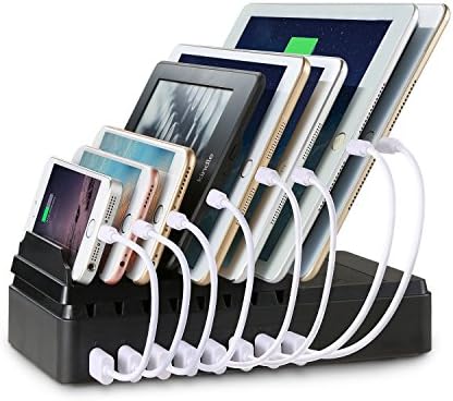 Maxnic Charging Station, USB Charging Docks Multi-Device Organizer Fast Charger with Cord Storage, Multi-Port USB Charger Desktop Charging Stand for Smartphones and Tablets (8-port)