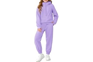 HALOUMONING Girls 2 Piece Outfits Sweatsuit Kids Fleece Half Zip Hoodies Sweatshirt and Sweatpants Set with Pockets