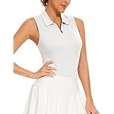 Soneven Women's Sleeveless Golf Shirts Ribbed Golf Tanks Tops UPF50+ Athletic Racerback Polo Shirts Tennis Tops