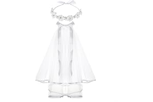 DDazzling Girls' Floral Crown with Crystals, Communion Comb, and Veil for First Holy Communion Accessories (White, One Size, Hairband)