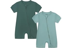 JunNeng Baby 2 Pack Rayon of Bamboo Romper Sleeper 2 Way Zipper Short Sleeve Jumpsuit Zipper Footless One-piece