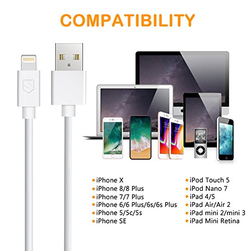 iPhone Cable, Sundix iPhone Charger 5Pack 6FT Lightning to USB Cable 8-Pin Charging Cord for iPhone X/ 8/ 8 Plus/ 7/ 7 Plus/ 6/ 6s Plus/ SE/ 5/ 5s/ 5c, iPad, iPod and More - White