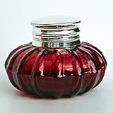 Antique Silver Ruby Red Glass Inkwell Desk Ink Well