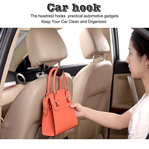 Jteman Car Headrest Hook Phone Holder with Universal Car Hook,2 in 1 Car Hook Mobile Phone Bracket for Hanging Bag, Purse,Cloth,Umbrella, Grocery - Set of 2 (Black)