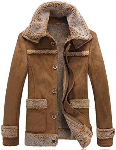 YKJL Men Warm Jacket Vintage Suede Faux Sheepskin Jacket Winter Thick Faux Leather Jacket Parka Male Long Coat Overcoat