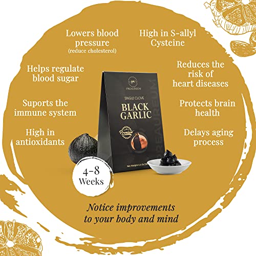 PreAureum AllNatural Premium Black Garlic, Fermented and Peeled Single Clove Garlic, Black