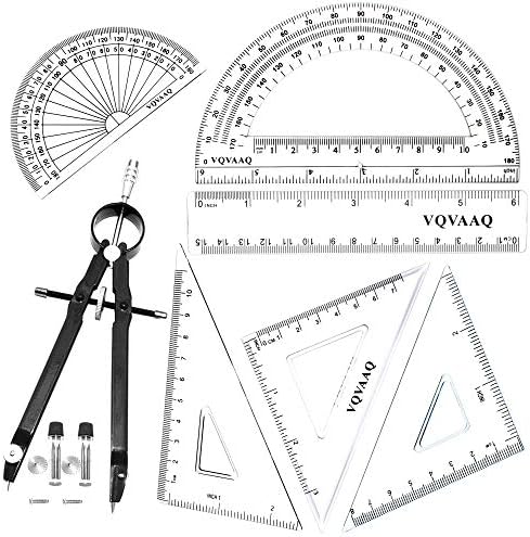 7 Piece Geometry School Set,with Quality Compass, Linear Ruler, Set ...