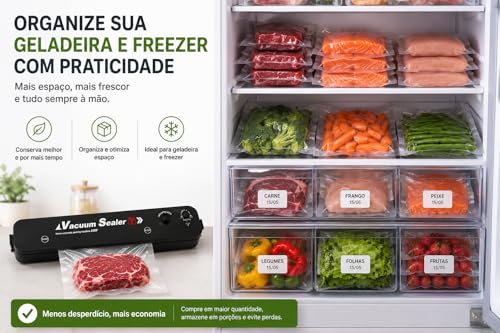 Seladora a Vácuo para Alimentos Vacuum Sealer, Máquina Compacta Automática para Embalar Carnes, Legumes, Frutas, Grãos e Porções para Geladeira e Freezer