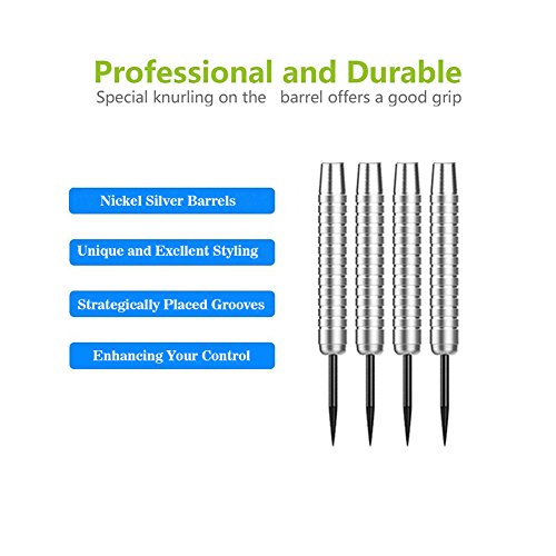 Professional Steel Tip Darts Set 22 grams -12 Pcs Stainless Needle Tipped Dart For Dartboard, Black Aluminum Shafts，Deer Flights (Red Orange Yellow), Nickel Silver Metal Barrels and Dart Sharpener - Thumbnail 3