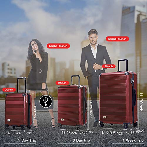 Verdi Luggage Set Piece Lightweight with USB Port Hardside