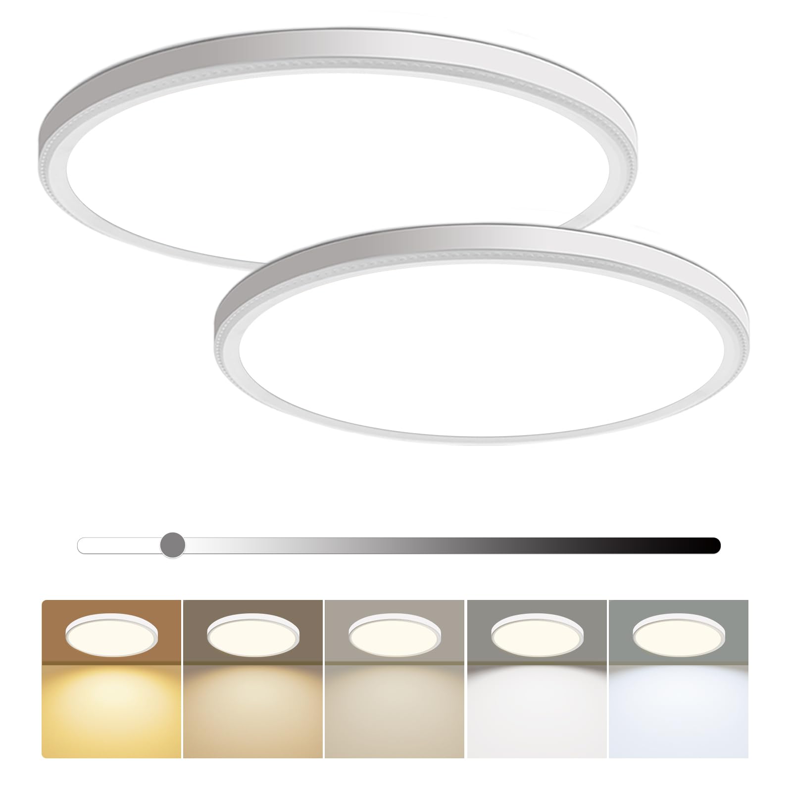 Photo 1 of 2 Pack 12 Inch Dimmable LED Flush Mount Ceiling Light Fixture 28W 3200LM 5 Color Temperature in One Super Slim Round Ceiling Lamp Low Profile Ceiling Lights for Living Bedroom Kitchen Laundry White