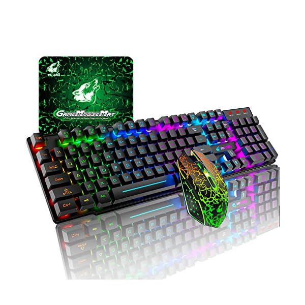 T3-Upgrade-Wireless-Keyboard-Mouse-Combo-Rainbow-Backlit-24G-Rechargeable-Mechanical-Feel-Gaming-Keyboard-2400DPI-6-Buttons-Optical-Rainbow-LED-Gaming-Mouse-Free-Gaming-Mouse-Pads-Black T3 Upgrade Wireless Keyboard Mouse Combo, Rainbow Backlit 2.4G Rechargeable Mechanical Feel Gaming Keyboard + 2400DPI 6…