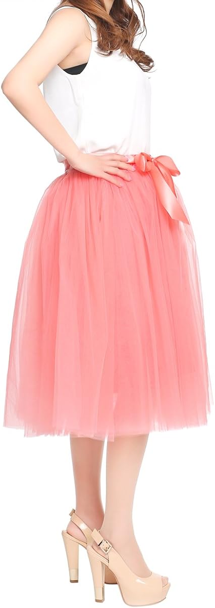 Women's Summer Fairy Knee Length Tulle Skirt Pleated Wedding Bridesmaid Sister Tutu Costume