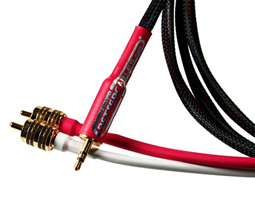 Better Cables 1 meter (3.28 feet) Silver Serpent Stereo 3.5mm Mini Plug to 2 RCAs Audio Cable for iPad, iPod, iPhone, MP3 Player - High-End, High-Performance, Silver/Copper Hybrid, Low-Capacitance