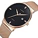 LIGE Slim Case Mens Quartz Watches with Mesh Band Waterproof Sport Wristwatch Gold Black