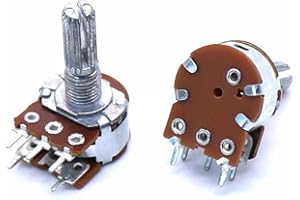 ELCOKITEX 8Pcs 10K Linear Taper Rotary Audio B Type Potentiometer 20mm Knurled Shaft 5 Pin Carbon Film Potentiometer with Switch for Volume Control Amplifier Audio Applications