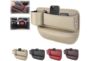 ODDMMO Car Leather Cup Holder Gap Bag, Car Seat Gap Organizer with Water Cup Holder and Phone Charging Hole, Adjustable Leather Cup Holder Gap Bag, Car Seat Gap Filler Organizer (White, Driver Side)