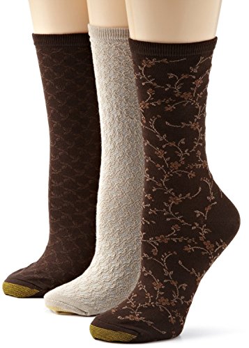 Gold Toe Women's Floral Diamonds And Leaf Pattern Socks (2 PK (6 PAIRS), Chocolate/driftwood)Size 9-11