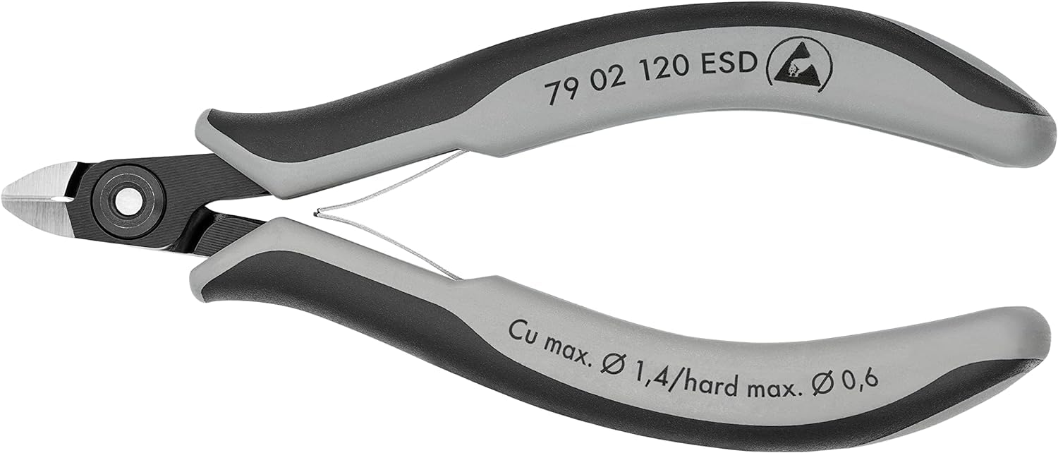 KNIPEX Precision Electronics Side Cutter ESD with Multi-Component Handles 120 mm, 79 02 120 ESD