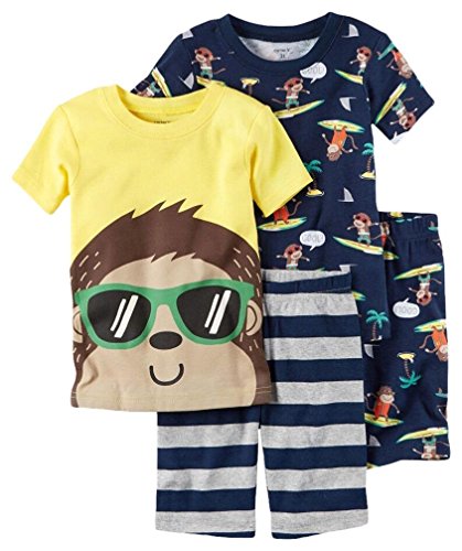 Carter's Little Boys 4-Piece Snug Fit Cotton PJs Surfer Monkey, Blue, 3T