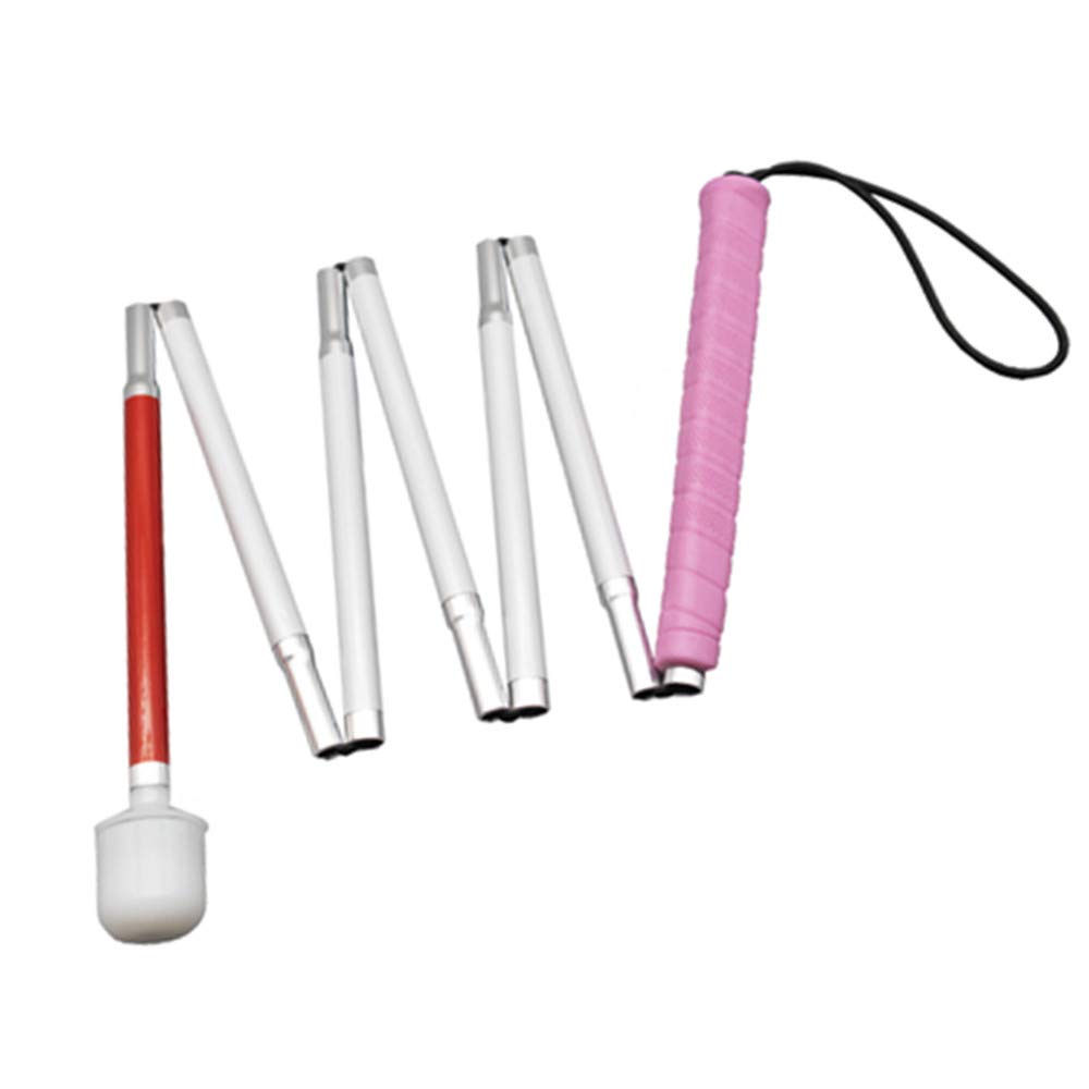 Aluminum Mobility Folding White Cane for Vision Impaired and Blind People (Folds Down 7 Sections) (155cm (61 inch), Pink Handle)