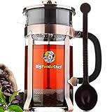 French Press Coffee & Tea Maker Kit | 34 oz 8 cup | Unique Copper Design, Heat Resistant Double Glass with Stainless Steel Pot | Set Includes 4 Filters and Measuring Spoon by Big Panda Chef