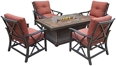 Ice Cooler Carts AZ8209GST-8202RC4-8215WB-6-AB Vienna Firepit Table Set With Firepit Table, Strip Burner, Lava Rock, Cover, Deep Seat Chairs And Wind Blocker, Antique Bronze