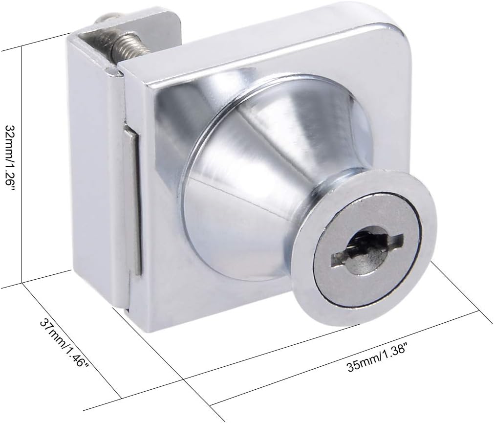 sourcing map Glass Cabinet Door Lock, for Hinged Glass Display Cabinets Keyed Alike 2Pcs, Chrome, 35mm Keyed Alike,2Pcs - Image 4