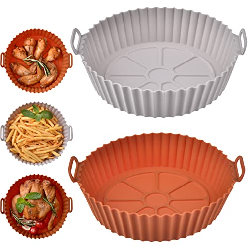 2Pack Food Safe 8 inch Air Fryer Silicone Pots, Easy to Clean Round